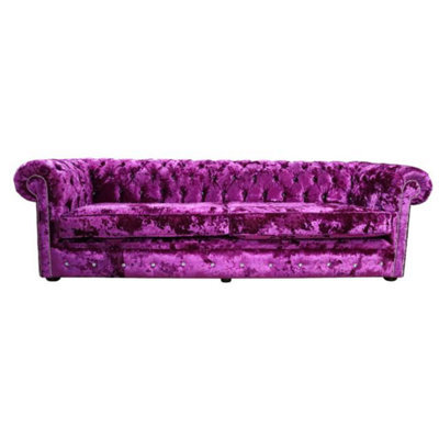 Chesterfield Crystal 4 Seater Lustro Glamour Pink Velvet Fabric Sofa In Classic Style - image 1