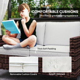 Outsunny Rattan Sofa With Cushions, 2 Seater Garden Furniture, Brown - thumbnail 6