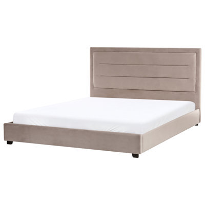 Beliani Bed Velvet Rouen 180 X 200 Cm (Eu Super King) Taupe - image 1