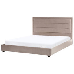 Beliani Bed Velvet Rouen 180 X 200 Cm (Eu Super King) Taupe - thumbnail 1