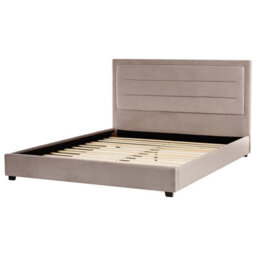 Beliani Bed Velvet Rouen 180 X 200 Cm (Eu Super King) Taupe - thumbnail 6