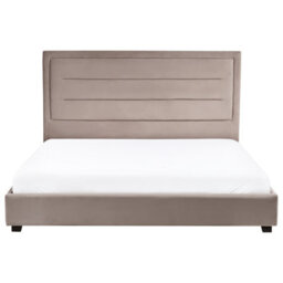 Beliani Bed Velvet Rouen 180 X 200 Cm (Eu Super King) Taupe - thumbnail 4