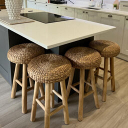 Rustic Round Wicker Bar Stool - Kitchen Stool Wooden - thumbnail 4