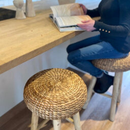 Rustic Round Wicker Bar Stool - Kitchen Stool Wooden - thumbnail 5