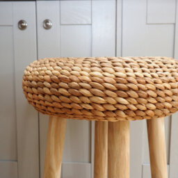 Rustic Round Wicker Bar Stool - Kitchen Stool Wooden - thumbnail 2