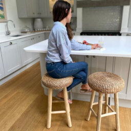 Rustic Round Wicker Bar Stool - Kitchen Stool Wooden - thumbnail 3
