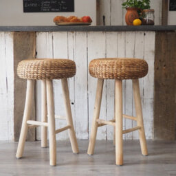 Rustic Round Wicker Bar Stool - Kitchen Stool Wooden - thumbnail 9