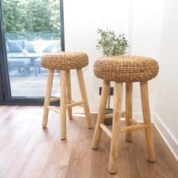 Rustic Round Wicker Bar Stool - Kitchen Stool Wooden - thumbnail 6
