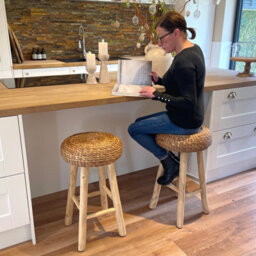 Rustic Round Wicker Bar Stool - Kitchen Stool Wooden - thumbnail 7
