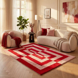 The Rugs Joli Red And Pink Geometric Rug Soft Dense Pile Easy To Clean And Pet Friendly For Living Rooms And Bedrooms - thumbnail 8