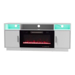 Living And Home Modern Wooden Mdf Tv Cabinet Fireplace Set, 30 Inch Built-In Fireplace,white,12 Flame Colors - thumbnail 4