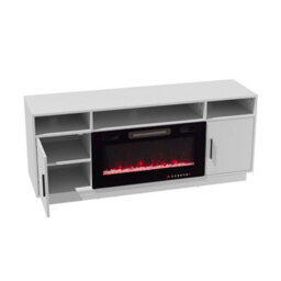 Living And Home Modern Wooden Mdf Tv Cabinet Fireplace Set, 30 Inch Built-In Fireplace,white,12 Flame Colors - thumbnail 5