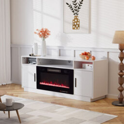 Living And Home Modern Wooden Mdf Tv Cabinet Fireplace Set, 30 Inch Built-In Fireplace,white,12 Flame Colors - thumbnail 2