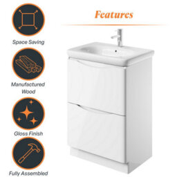 Plum&clay Eden Gloss White Floorstanding Vanity Unit With Round Resin Basin (W)640mm - thumbnail 8