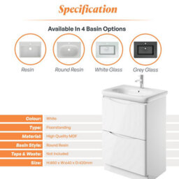 Plum&clay Eden Gloss White Floorstanding Vanity Unit With Round Resin Basin (W)640mm - thumbnail 7