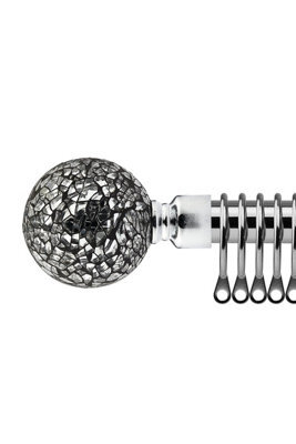 16-19mm Mirrored Extendable Metal Curtain Pole Set Chrome 160-300Cm