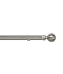 Unknown 28mm Fixed Length Metal Eyelet Curtain Pole Set In Satin Silver - Met Ball Finial, 260Cm