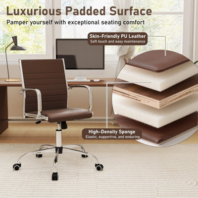 Brown Pu Leather Modern Ribbed Executive Desk Chair - image 1