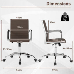 Brown Pu Leather Modern Ribbed Executive Desk Chair - thumbnail 2