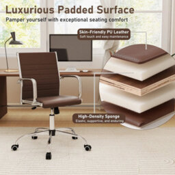 Brown Pu Leather Modern Ribbed Executive Desk Chair - thumbnail 1
