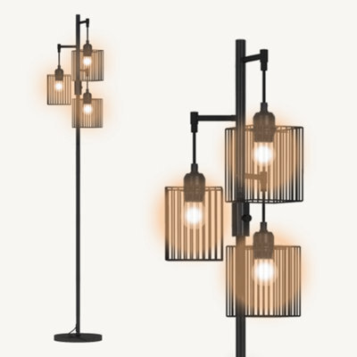 3 Light Standing Floor Lamp Living Room Dimmable Lamp Metal Shade Uk - image 1
