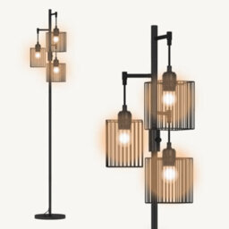 3 Light Standing Floor Lamp Living Room Dimmable Lamp Metal Shade Uk - thumbnail 1