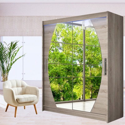 Westa Viii 150Cm Sliding Door Wardrobe With Modern Mirror Design And Rgb Led Lights Truffle - image 1