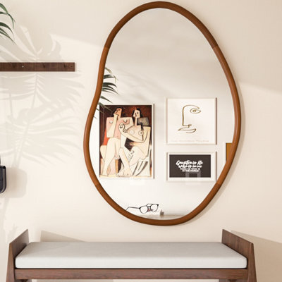 Artloge 110 X 74Cm Large Irregular Wooden Framed Wall Mirror Asymmetrical Unique Hanging Loft Style - image 1