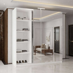 M N Furniture Ltd Wardrobe With Led Light Modern 2 Or 3 Full Length Sliding Door - Bedroom Cabinet With Drawers 150Cm,200Cm,250Cm (White,200Cm) - thumbnail 3