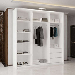 M N Furniture Ltd Wardrobe With Led Light Modern 2 Or 3 Full Length Sliding Door - Bedroom Cabinet With Drawers 150Cm,200Cm,250Cm (White,200Cm) - thumbnail 4