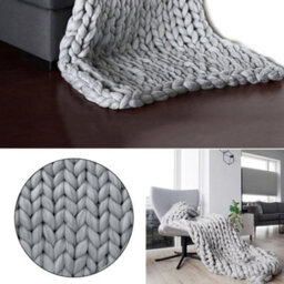 Living And Home Grey Throw Blanket Chunky Knit Handwoven 60Cm L X 60Cm W - thumbnail 5