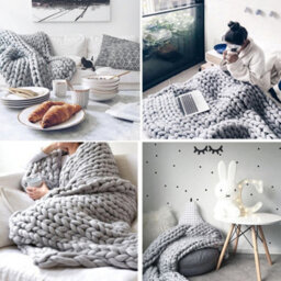 Living And Home Grey Throw Blanket Chunky Knit Handwoven 60Cm L X 60Cm W - thumbnail 2