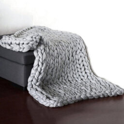 Living And Home Grey Throw Blanket Chunky Knit Handwoven 60Cm L X 60Cm W - thumbnail 3