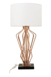 Orsina Modern White Shade Table Lamp, Bronze Metal Frame With Crossover Design, Black Marble Base Accent Light