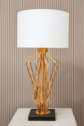 Orsina Modern White Shade Table Lamp, Bronze Metal Frame With Crossover Design, Black Marble Base Accent Light - thumbnail 2