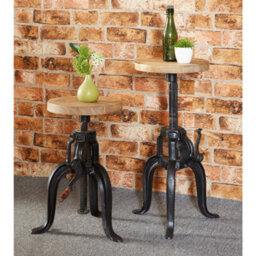 Kingwood Upcycled Industrial Vintage Adjustable Height Wooden Top Medium Crank Table - thumbnail 8