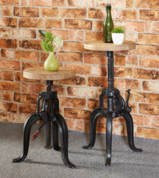 Kingwood Upcycled Industrial Vintage Adjustable Height Wooden Top Medium Crank Table - thumbnail 2