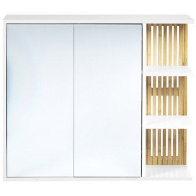 Wyld And Coco Novacasa Wall-Mounted Mirrored Cabinet White With Light Wood Accents 80Cm - image 1