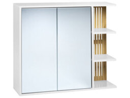 Wyld And Coco Novacasa Wall-Mounted Mirrored Cabinet White With Light Wood Accents 80Cm - thumbnail 3