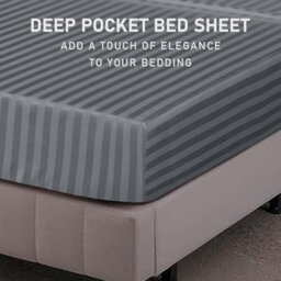 Ameha Stripe Fitted Sheet 40 Cm Deep Pocket- Hypoallergenic Easy Care Grey Bed Sheets Uk Double Bedsheet(137X190Cm) - thumbnail 5