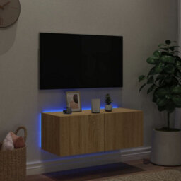 Walplus Tv Wall Cabinet With Led Lights Sonoma Oak 80X35X31 Cm - thumbnail 3