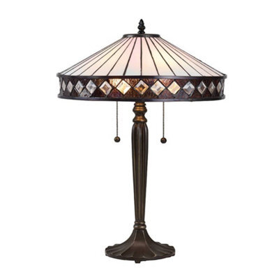Luminosa Lighting Luminosa Fargo 2 Light Medium Table Lamp Dark Bronze, Tiffany Glass, E27 - image 1