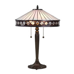 Luminosa Lighting Luminosa Fargo 2 Light Medium Table Lamp Dark Bronze, Tiffany Glass, E27
