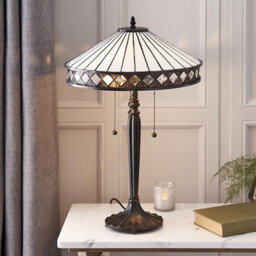 Luminosa Lighting Luminosa Fargo 2 Light Medium Table Lamp Dark Bronze, Tiffany Glass, E27 - thumbnail 2