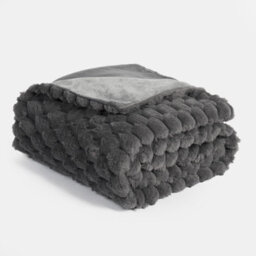 OHS Waffle Throw Over Bed Blanket Faux Fur Soft Warm Fleece, Charcoal - 125 X 150Cm - thumbnail 6
