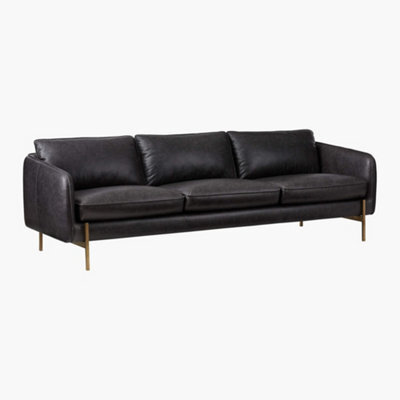Valencia Gabriele Leather Three Seats Sofa Black Color Full Semi-Aniline Leather High Density Foamcbrass Finish Leg - image 1