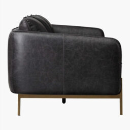 Valencia Gabriele Leather Three Seats Sofa Black Color Full Semi-Aniline Leather High Density Foamcbrass Finish Leg - thumbnail 9