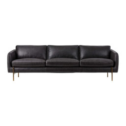 Valencia Gabriele Leather Three Seats Sofa Black Color Full Semi-Aniline Leather High Density Foamcbrass Finish Leg - thumbnail 8