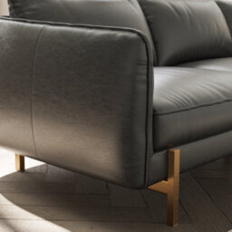 Valencia Gabriele Leather Three Seats Sofa Black Color Full Semi-Aniline Leather High Density Foamcbrass Finish Leg - thumbnail 6
