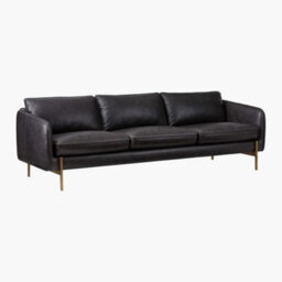 Valencia Gabriele Leather Three Seats Sofa Black Color Full Semi-Aniline Leather High Density Foamcbrass Finish Leg - thumbnail 1